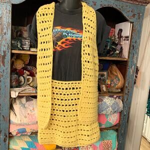 VINTAGE HIPPIE HANDMADE CROCHET MINISKIRT & VEST SET 60's 70's FESTIVAL BOHO